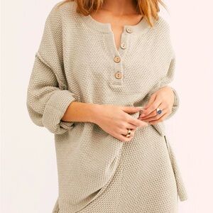 Vernacular Waffle Knit Tan Henley Top